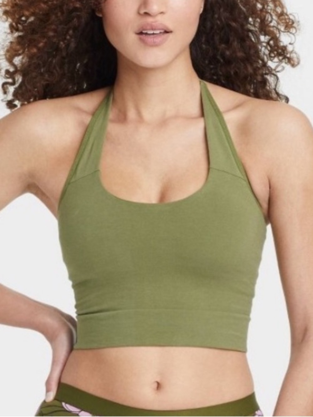 Auden Olive Green Halter Bralette Bra Medium | Lightly Lined Removable Pads